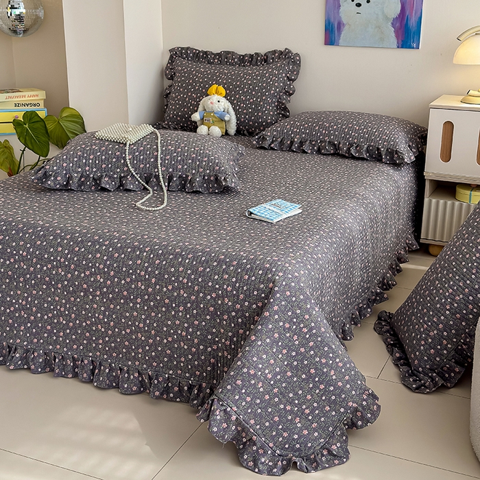 91家纺网 家纺一手货源 找家纺 归属 2026春夏新款古法仿棉单床盖床盖三件套 流年花影