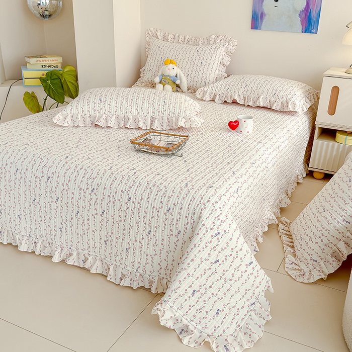 91家纺网 家纺一手货源 找家纺 归属 2026春夏新款古法仿棉单床盖床盖三件套 萝蔓花儿