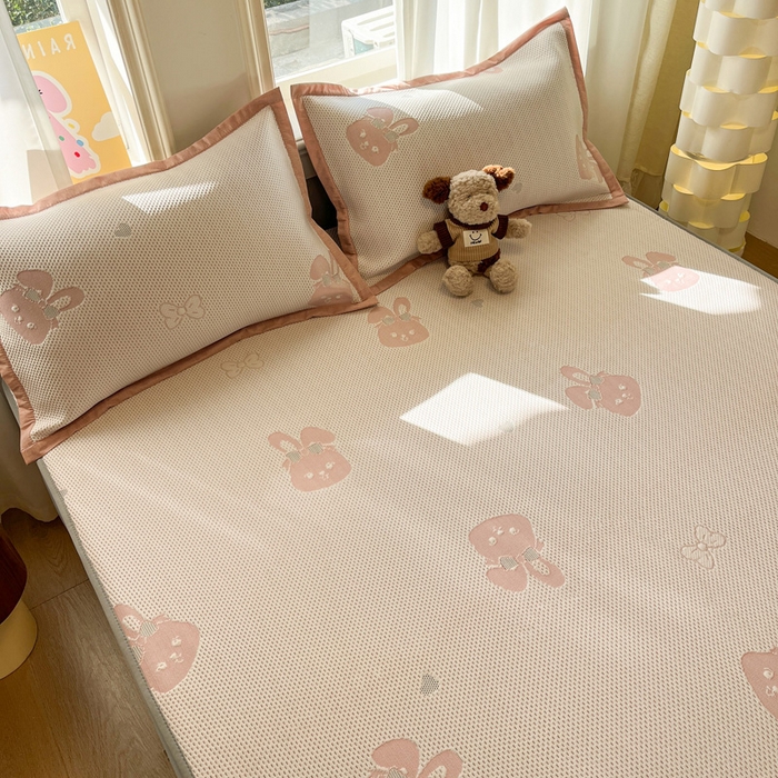 91家纺网 家纺一手货源 找家纺 （总）雅居纺家纺 2026新款A类加厚三明治底提花小清新凉感席床笠款凉席席子