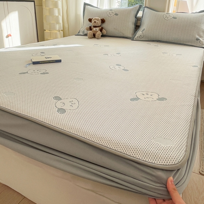 91家纺网 家纺一手货源 找家纺 雅居纺家纺 2026新款A类加厚三明治底提花小清新凉感席床笠款凉席席子 晚安小狗