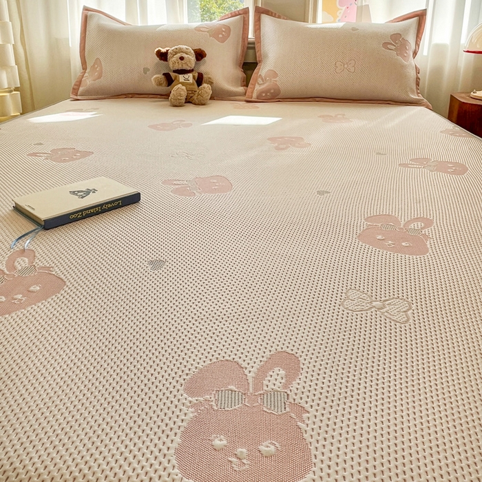 91家纺网 家纺一手货源 找家纺 （总）雅居纺家纺 2026新款A类加厚三明治底提花小清新凉感席床笠款凉席席子