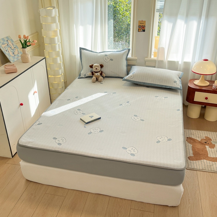 91家纺网 家纺一手货源 找家纺 雅居纺家纺 2026新款A类加厚三明治底提花小清新凉感席床笠款凉席席子 晚安小狗