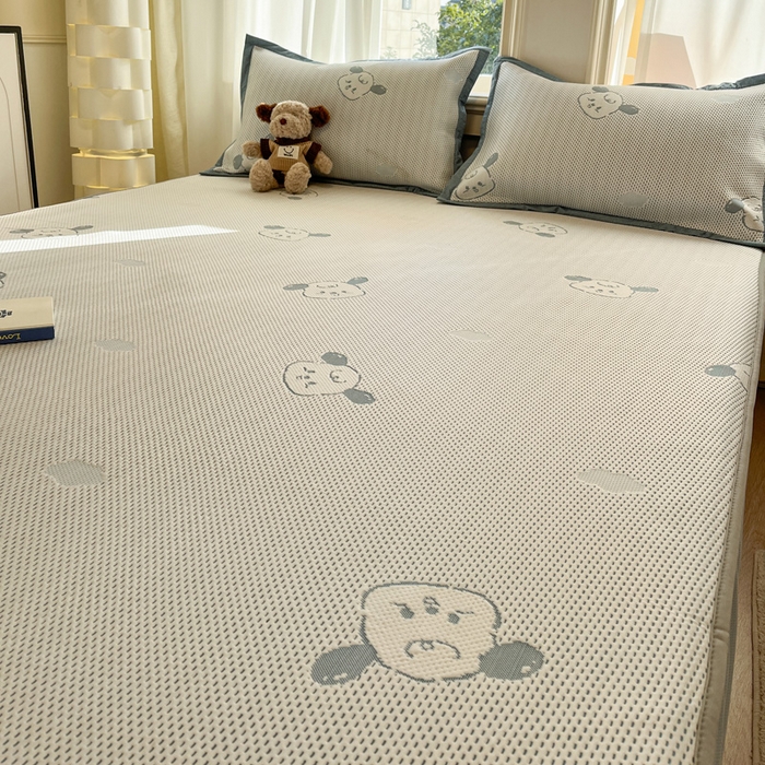 91家纺网 家纺一手货源 找家纺 雅居纺家纺 2026新款A类加厚三明治底提花小清新凉感席床笠款凉席席子 晚安小狗