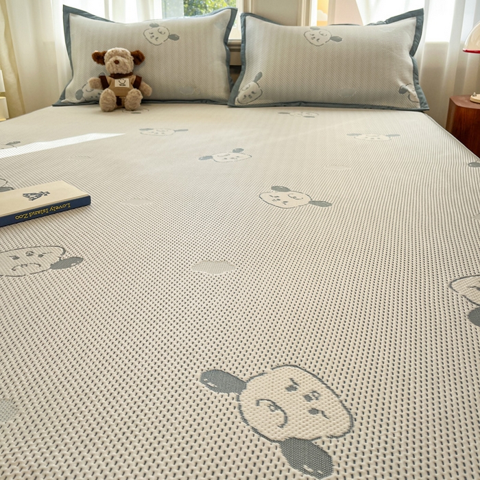 91家纺网 家纺一手货源 找家纺 雅居纺家纺 2026新款A类加厚三明治底提花小清新凉感席床笠款凉席席子 晚安小狗