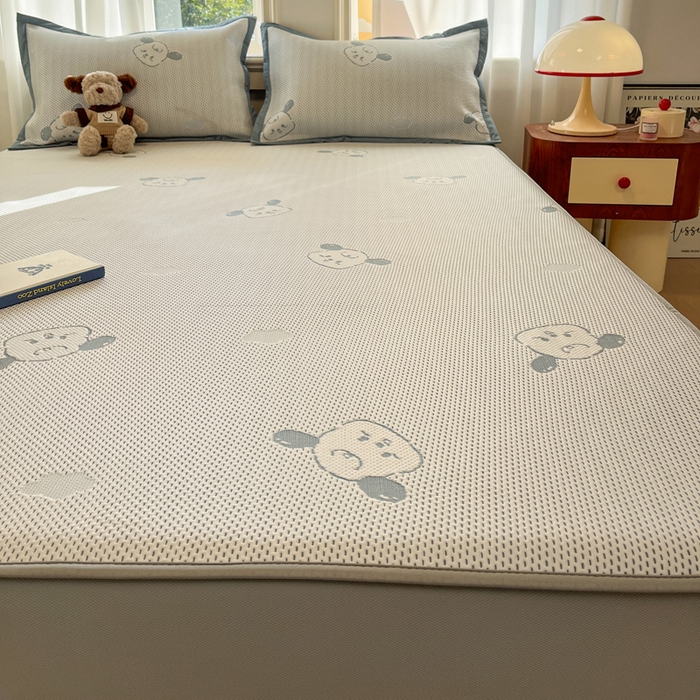 91家纺网 家纺一手货源 找家纺 雅居纺家纺 2026新款A类加厚三明治底提花小清新凉感席床笠款凉席席子 晚安小狗