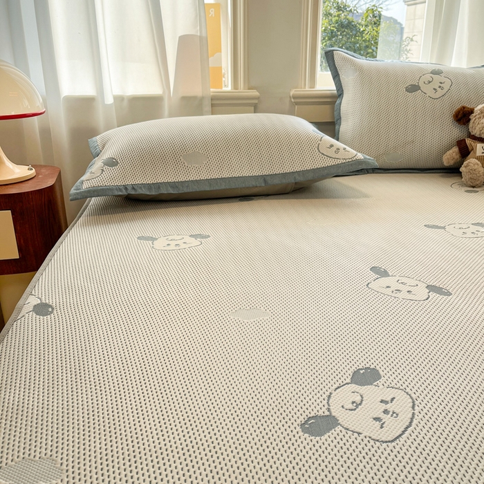 91家纺网 家纺一手货源 找家纺 雅居纺家纺 2026新款A类加厚三明治底提花小清新凉感席床笠款凉席席子 晚安小狗