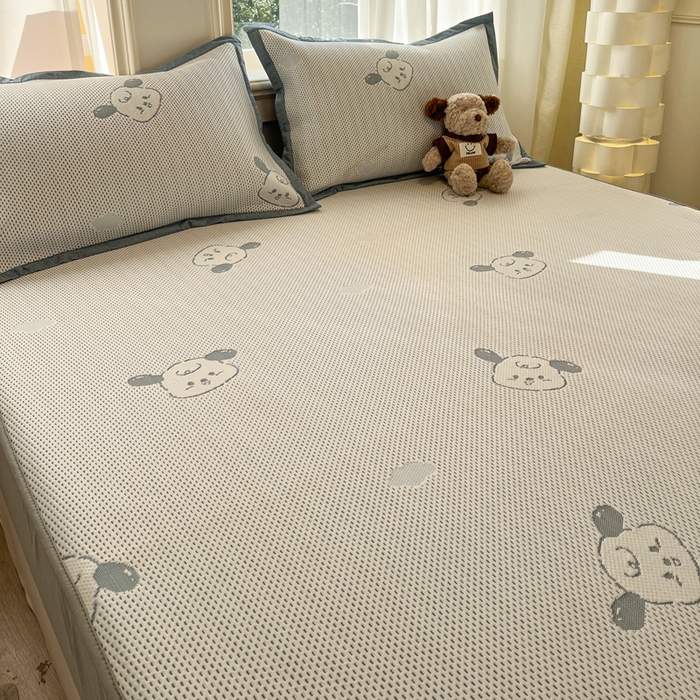 91家纺网 家纺一手货源 找家纺 雅居纺家纺 2026新款A类加厚三明治底提花小清新凉感席床笠款凉席席子 晚安小狗