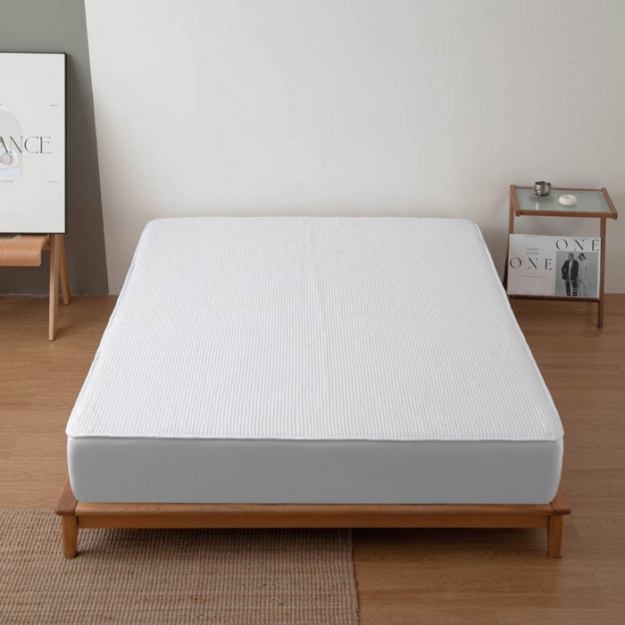 91家纺网 家纺一手货源 找家纺 宇淳国际 2026新款美人条A类水洗棉夹棉床笠三件套 白色