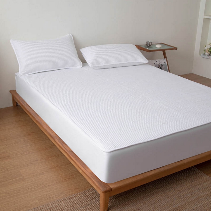 91家纺网 家纺一手货源 找家纺 宇淳国际 2026新款美人条A类水洗棉夹棉床笠三件套 白色