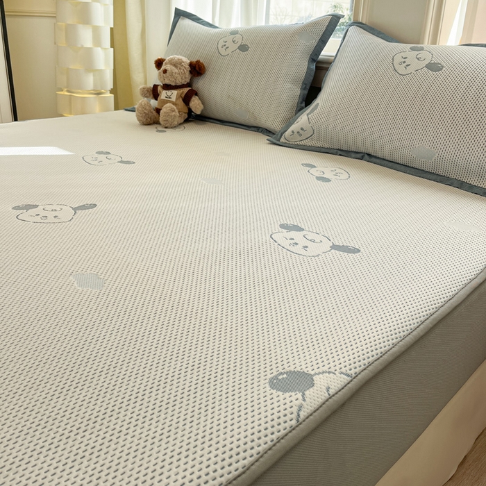 91家纺网 家纺一手货源 找家纺 雅居纺家纺 2026新款A类加厚三明治底提花小清新凉感席床笠款凉席席子 晚安小狗