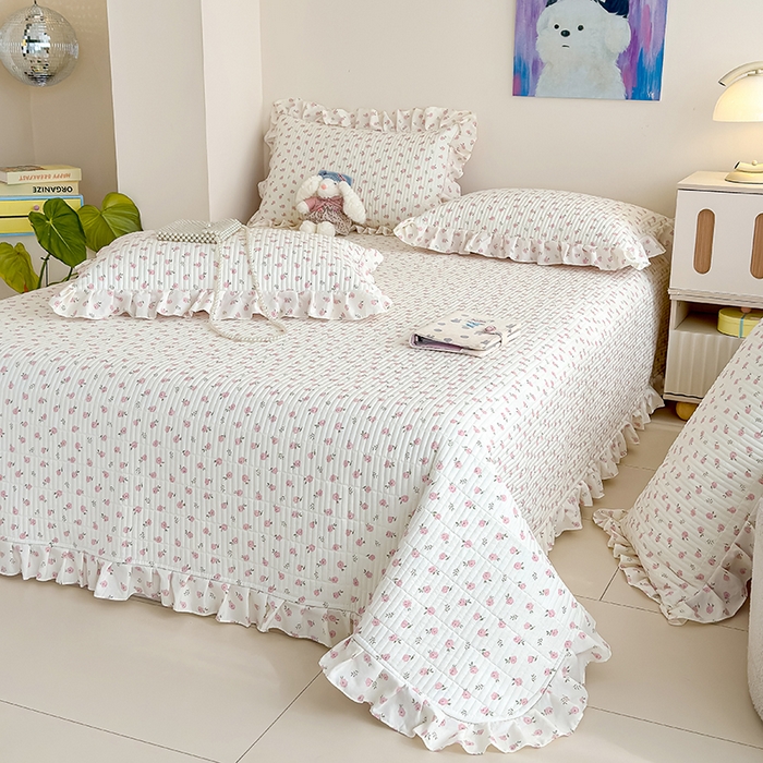 91家纺网 家纺一手货源 找家纺 归属 2026春夏新款古法仿棉单床盖床盖三件套 玫瑰之约