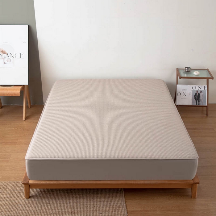 91家纺网 家纺一手货源 找家纺 宇淳国际 2026新款美人条A类水洗棉夹棉床笠三件套 卡其