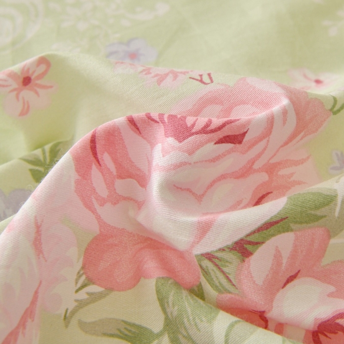 91家纺网 家纺一手货源 找家纺 宇彬家纺 2026直播新款13070全棉纯棉印花单双人被套喷气小清新简约热款学生被罩 米绿韵粉黛