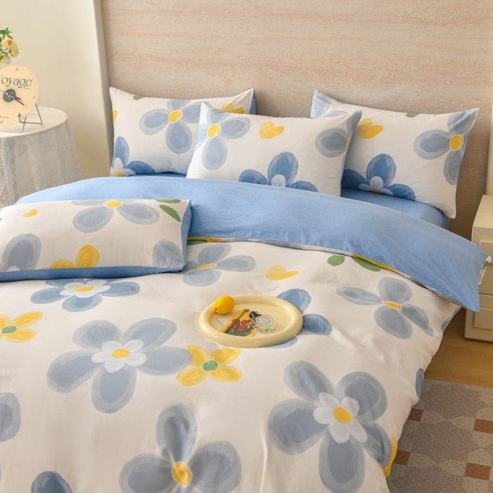 91家纺网 家纺一手货源 找家纺 宇彬家纺 2026直播新款13070全棉纯棉印花单双人被套喷气小清新简约热款学生被罩 向阳花开