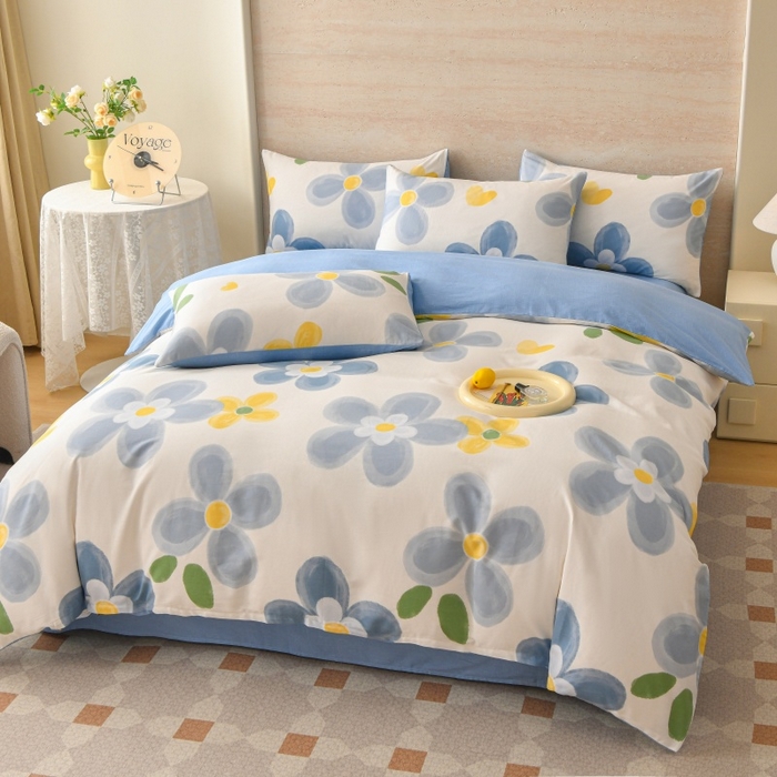 91家纺网 家纺一手货源 找家纺 宇彬家纺 2026直播新款13070全棉纯棉印花单双人被套喷气小清新简约热款学生被罩 向阳花开