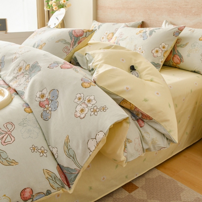 宇彬家纺 2026直播新款13070全棉纯棉印花单双人被套喷气小清新简约热款学生被罩 硕果