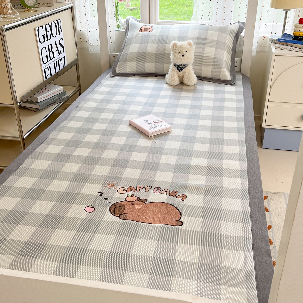 91家纺网 家纺一手货源 找家纺 雅居纺家纺 2026新款A类加厚三明治底绣花冰藤席学生宿舍床床单款凉席席子 幸运巴拉