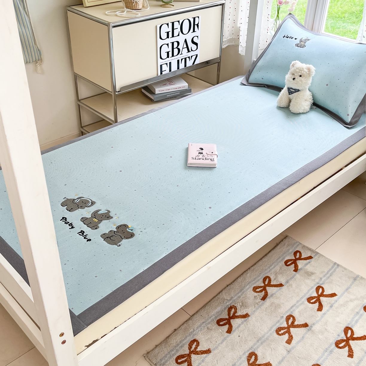 91家纺网 家纺一手货源 找家纺 雅居纺家纺 2026新款A类加厚三明治底绣花冰藤席学生宿舍床床单款凉席席子 小象家族