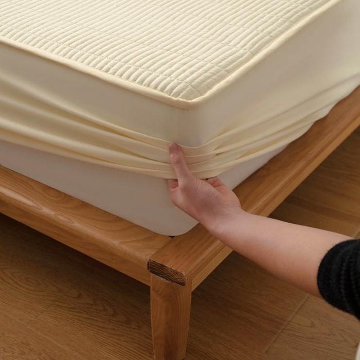 91家纺网 家纺一手货源 找家纺 宇淳国际 2026新款美人条A类水洗棉夹棉床笠三件套 奶黄