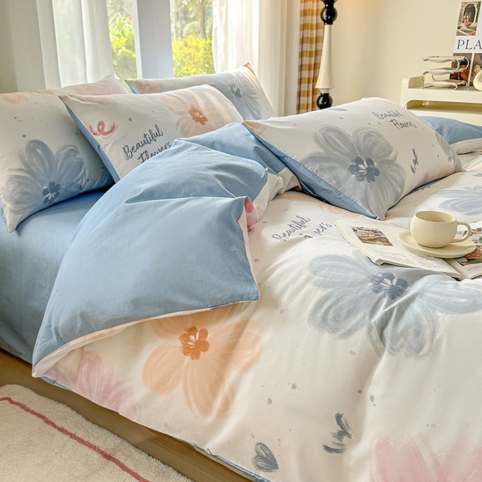 91家纺网 家纺一手货源 找家纺 宇彬家纺 2026直播新款13070全棉纯棉印花单双人被套喷气小清新简约热款学生被罩 慕夏