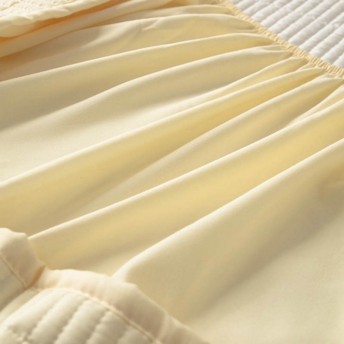 91家纺网 家纺一手货源 找家纺 宇淳国际 2026新款美人条A类水洗棉夹棉床笠三件套 奶黄