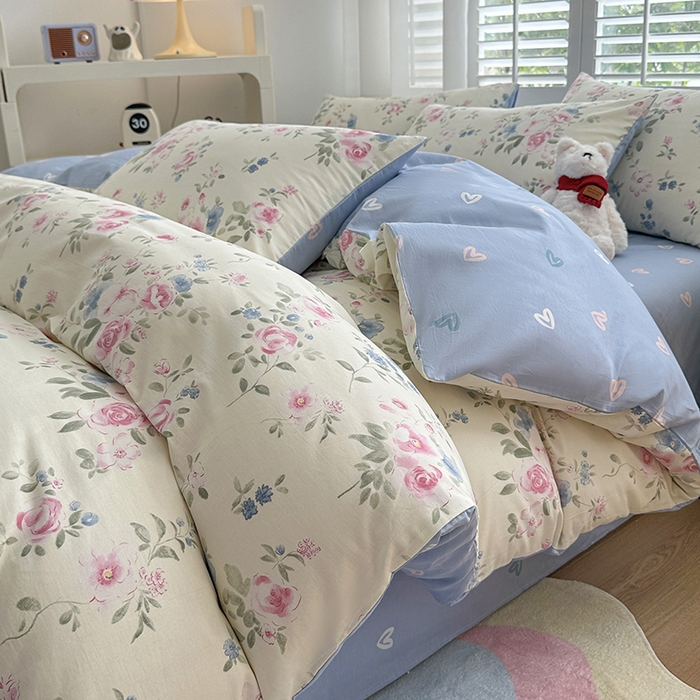 91家纺网 家纺一手货源 找家纺 宇彬家纺 2026直播新款13070全棉纯棉印花单双人被套喷气小清新简约热款学生被罩 春湔