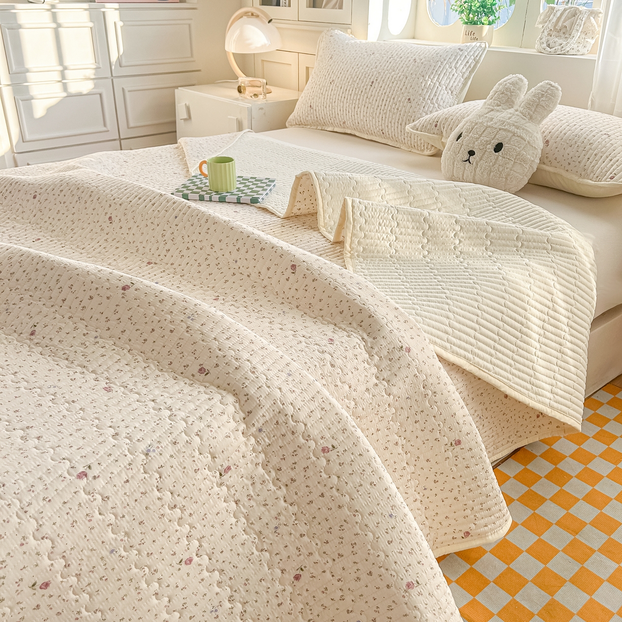 91家纺网 家纺一手货源 找家纺 （总）慕澄家纺 2026新款小清新印花水洗棉床盖夏被四件套