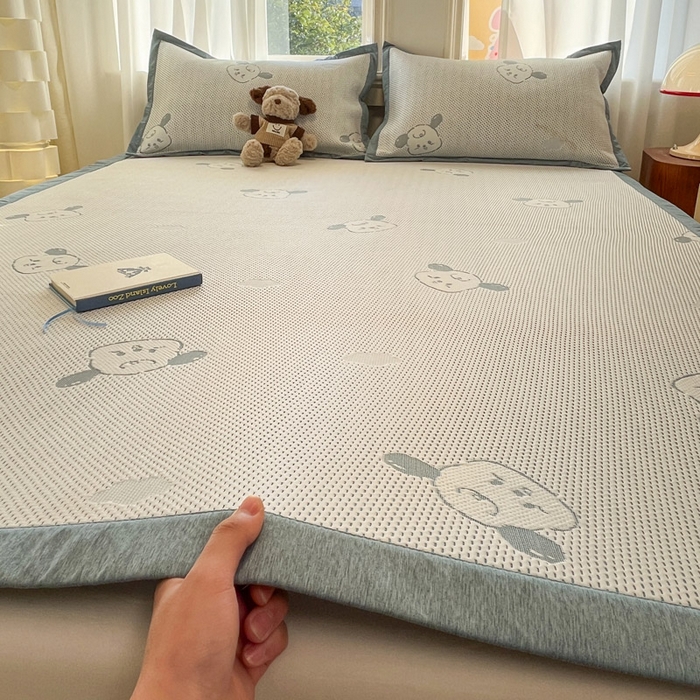 91家纺网 家纺一手货源 找家纺 雅居纺家纺 2026新款A类加厚三明治底提花小清新凉感席床单款凉席席子 晚安小狗