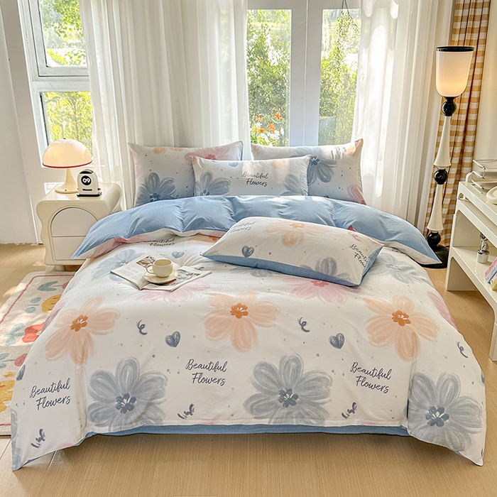 91家纺网 家纺一手货源 找家纺 宇彬家纺 2026直播新款13070全棉纯棉印花单双人被套喷气小清新简约热款学生被罩 慕夏