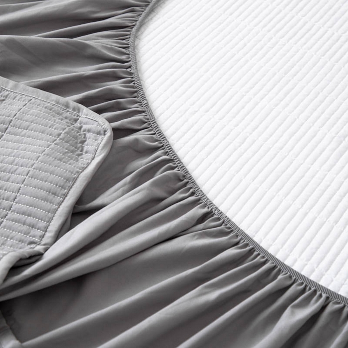 91家纺网 家纺一手货源 找家纺 宇淳国际 2026新款美人条A类水洗棉夹棉床笠三件套 浅灰