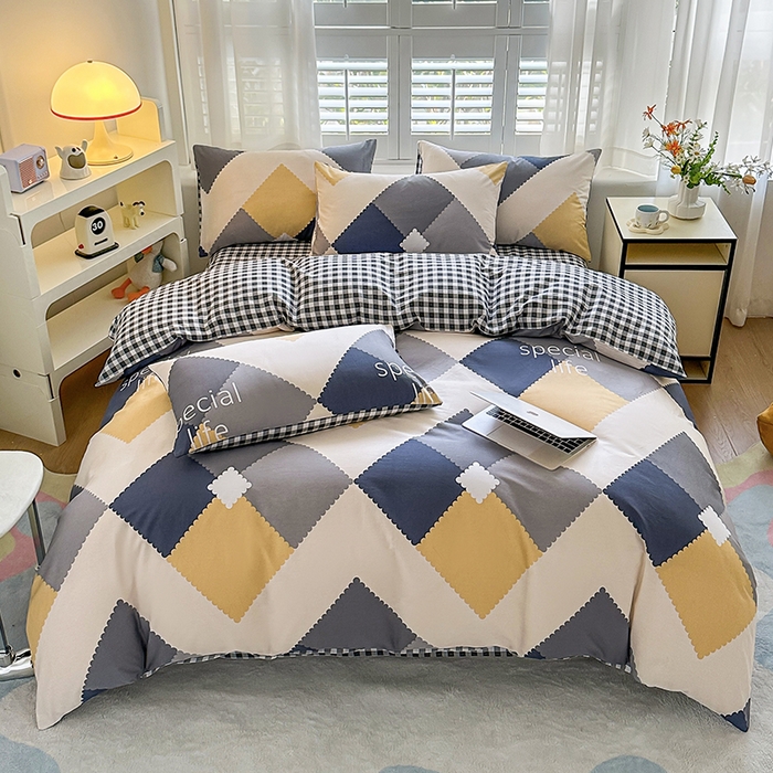 91家纺网 家纺一手货源 找家纺 宇彬家纺 2026直播新款13070全棉纯棉印花单双人被套喷气小清新简约热款学生被罩 简爱