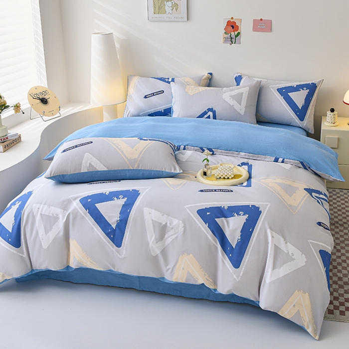 91家纺网 家纺一手货源 找家纺 宇彬家纺 2026直播新款13070全棉纯棉印花单双人被套喷气小清新简约热款学生被罩 肌理三角