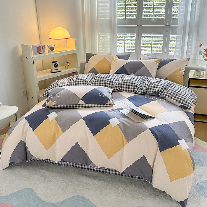 91家纺网 家纺一手货源 找家纺 宇彬家纺 2026直播新款13070全棉纯棉印花单双人被套喷气小清新简约热款学生被罩 简爱