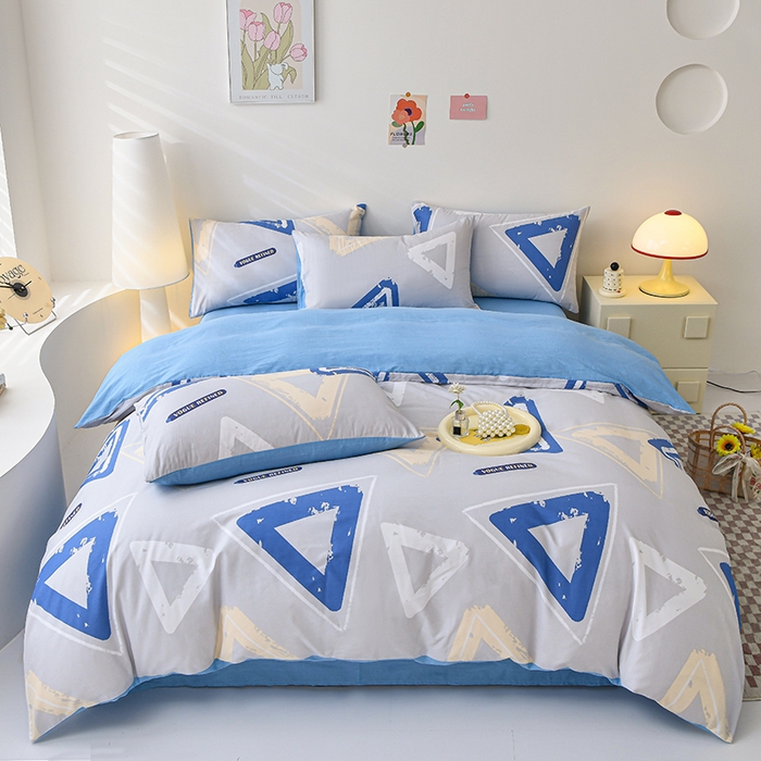 91家纺网 家纺一手货源 找家纺 宇彬家纺 2026直播新款13070全棉纯棉印花单双人被套喷气小清新简约热款学生被罩 肌理三角