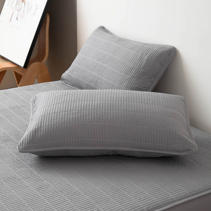 91家纺网 家纺一手货源 找家纺 宇淳国际 2026新款美人条A类水洗棉夹棉床笠三件套 浅灰