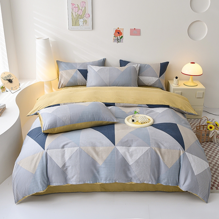 91家纺网 家纺一手货源 找家纺 宇彬家纺 2026直播新款13070全棉纯棉印花单双人被套喷气小清新简约热款学生被罩 多彩三角