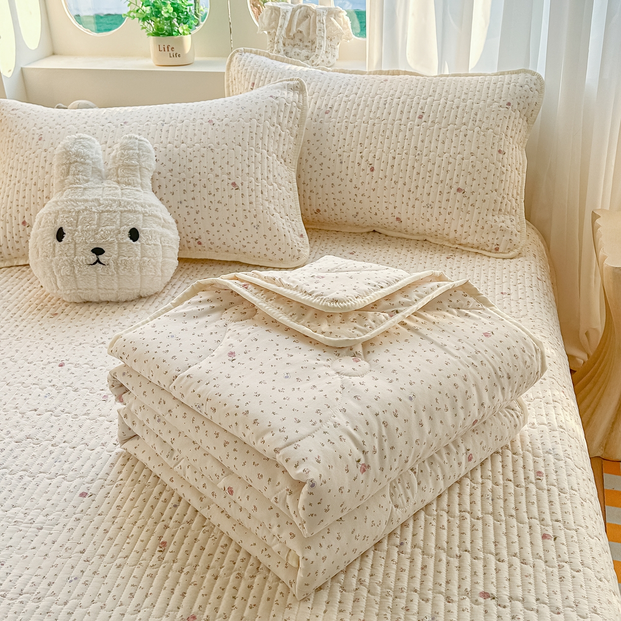 91家纺网 家纺一手货源 找家纺 （总）慕澄家纺 2026新款小清新印花水洗棉床盖夏被四件套