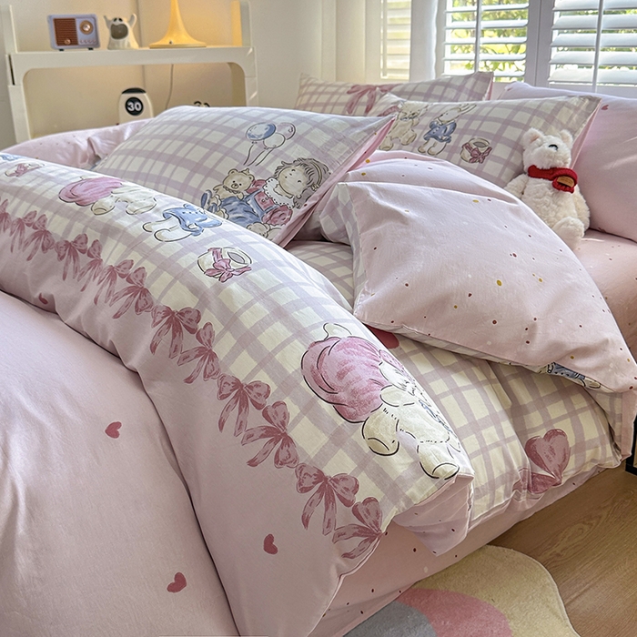 91家纺网 家纺一手货源 找家纺 宇彬家纺 2026直播新款13070全棉纯棉印花单双人被套喷气小清新简约热款学生被罩 晚安宝贝