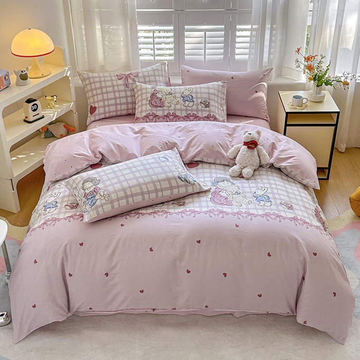 91家纺网 家纺一手货源 找家纺 宇彬家纺 2026直播新款13070全棉纯棉印花单双人被套喷气小清新简约热款学生被罩 晚安宝贝