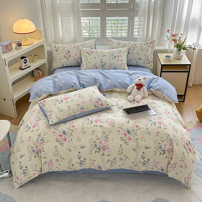 91家纺网 家纺一手货源 找家纺 宇彬家纺 2026直播新款13070全棉纯棉印花单双人被套喷气小清新简约热款学生被罩 春湔