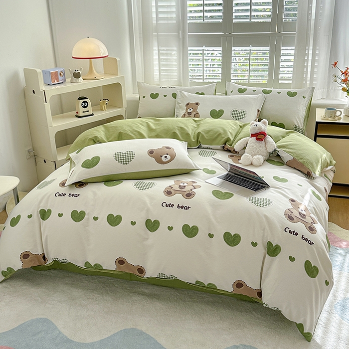 91家纺网 家纺一手货源 找家纺 宇彬家纺 2026直播新款13070全棉纯棉印花单双人被套喷气小清新简约热款学生被罩 爱心小熊