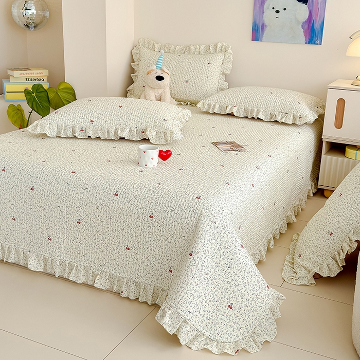 91家纺网 家纺一手货源 找家纺 归属 2026春夏新款古法仿棉单床盖床盖三件套 西柚樱桃