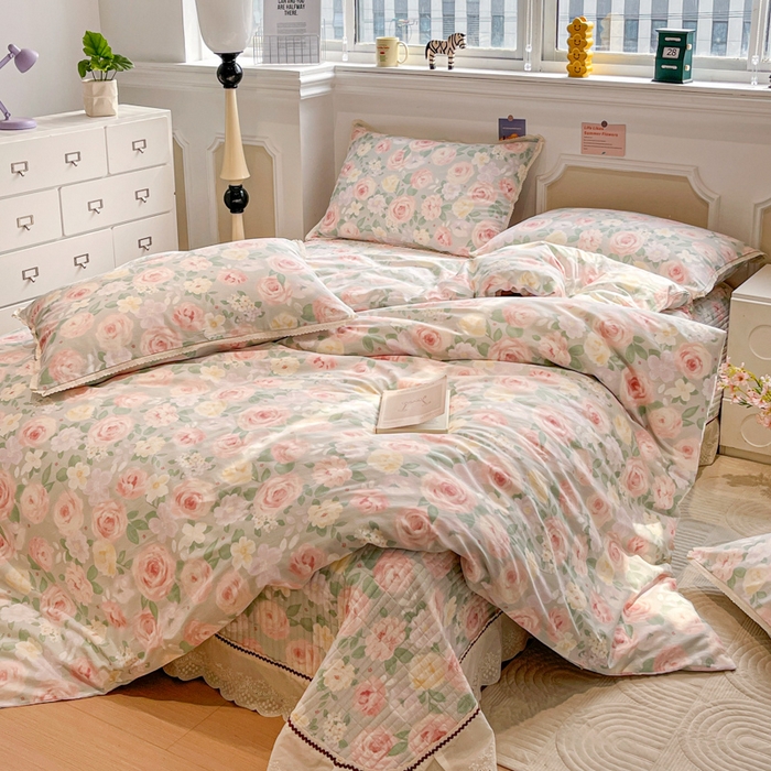 91家纺网 家纺一手货源 找家纺 简一 2026新款全棉床盖四件套 花开朵朵