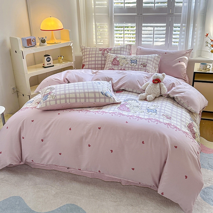 91家纺网 家纺一手货源 找家纺 宇彬家纺 2026直播新款13070全棉纯棉印花单双人被套喷气小清新简约热款学生被罩 晚安宝贝