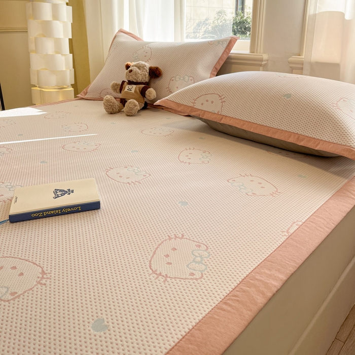 91家纺网 家纺一手货源 找家纺 雅居纺家纺 2026新款A类加厚三明治底提花小清新凉感席床单款凉席席子 蝴蝶结猫咪