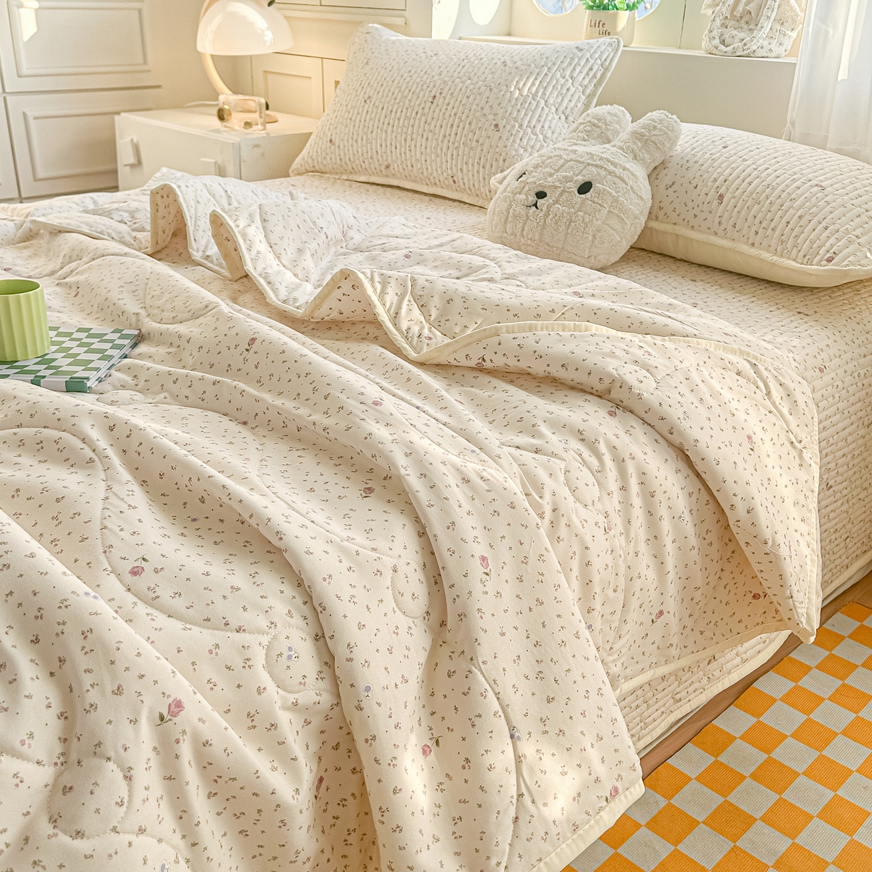 91家纺网 家纺一手货源 找家纺 （总）慕澄家纺 2026新款小清新印花水洗棉床盖夏被四件套