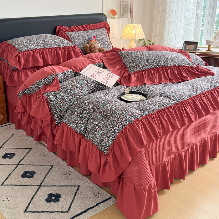 91家纺网 家纺一手货源 找家纺 （总）锦格家纺 2026春夏新款古法水洗棉花边床盖款四件套