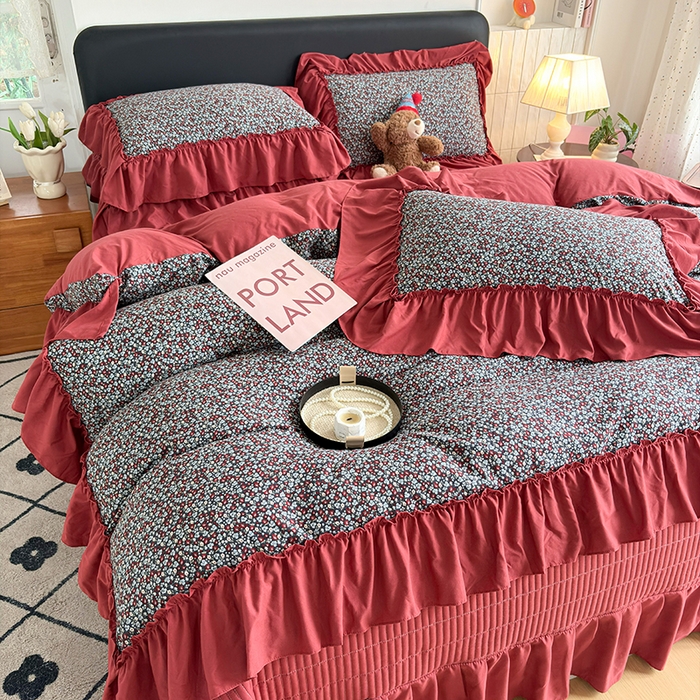 91家纺网 家纺一手货源 找家纺 （总）锦格家纺 2026春夏新款古法水洗棉花边床盖款四件套