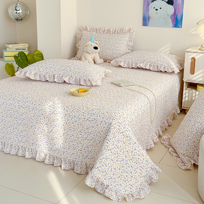 91家纺网 家纺一手货源 找家纺 归属 2026春夏新款古法仿棉单床盖床盖三件套 紫影繁花