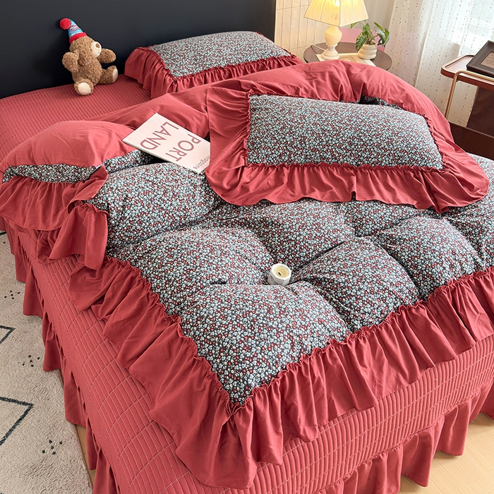 91家纺网 家纺一手货源 找家纺 （总）锦格家纺 2026春夏新款古法水洗棉花边床盖款四件套